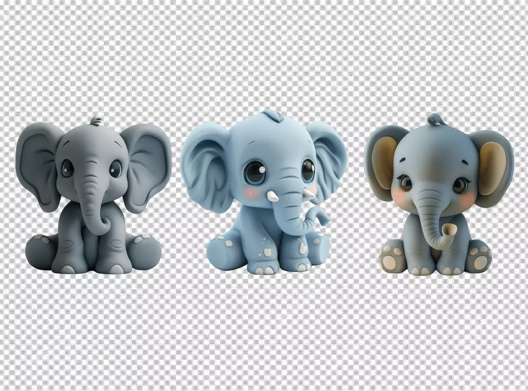 Adorable Baby Elephants Trio in Cute Cartoon 3D Style for Kids Designs