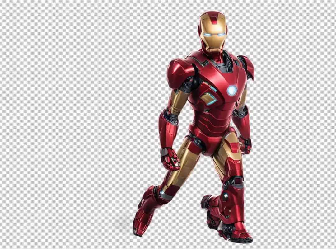 Powerful Iron Man Mark III Suit in Dynamic Action Pose on White Background