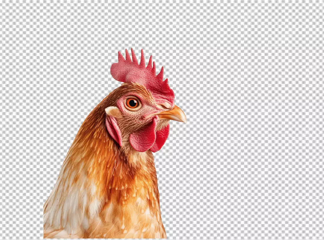 Realistic Farm Chicken Head Close-up with Vibrant Red Comb and Wattle