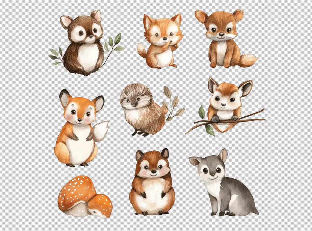 Adorable Watercolor Forest Animals Collection for Kids Designs and Nursery Decor