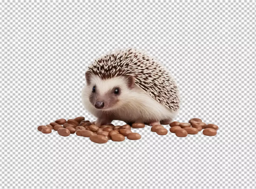 Captivating African Pygmy Hedgehog Amidst Delicious Brown Nuts Ready to Eat