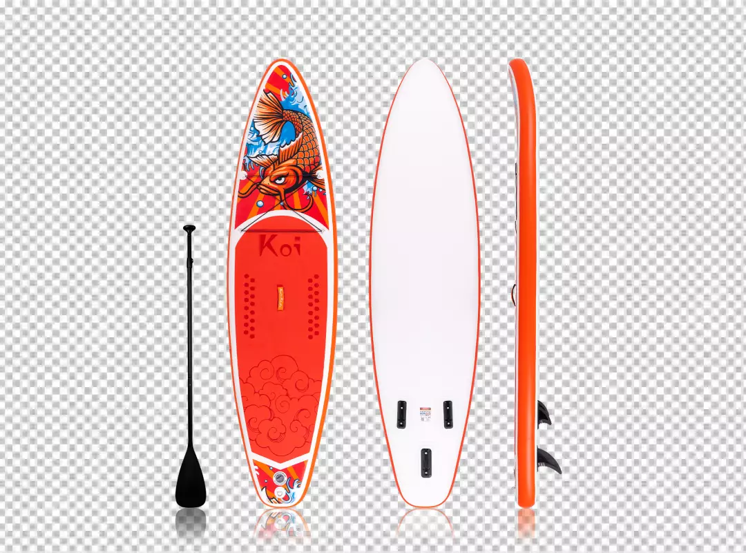 Complete Inflatable Stand Up Paddleboard Set with Vibrant Orange Koi Fish Design