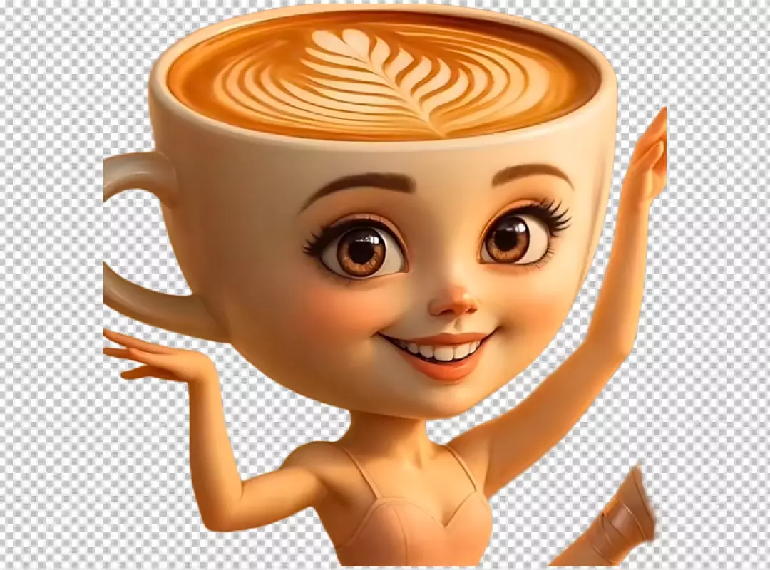 Delightful Coffee Cup Ballerina Character with Intricate Latte Art Smile