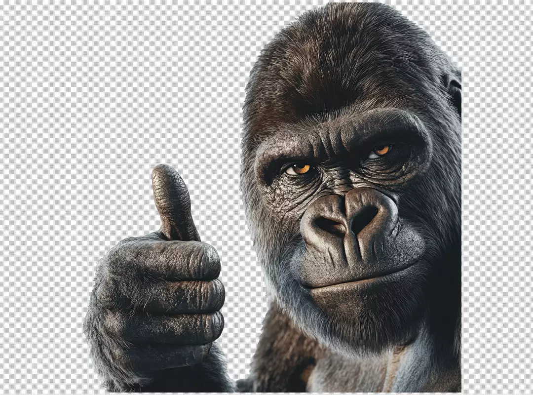 Realistic Gorilla Showing Thumbs Up Gesture Expressing Approval and Success PNG