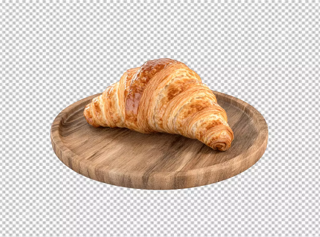 Delicious Golden Croissant on Rustic Wooden Plate for Breakfast Delight