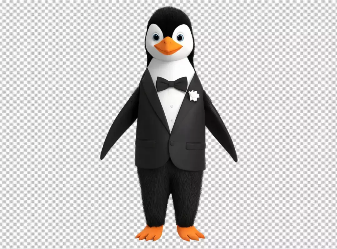 Charming 3D Animated Penguin Character in Black Tuxedo and Bowtie