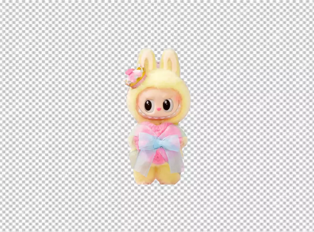 Adorable Fluffy Bunny Monster Toy Holding Pink Heart with Blue Bow