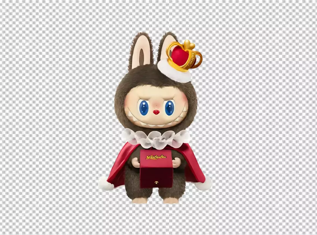 Charming Labubu Character in Regal Attire Presenting a Festive Red Gift Box