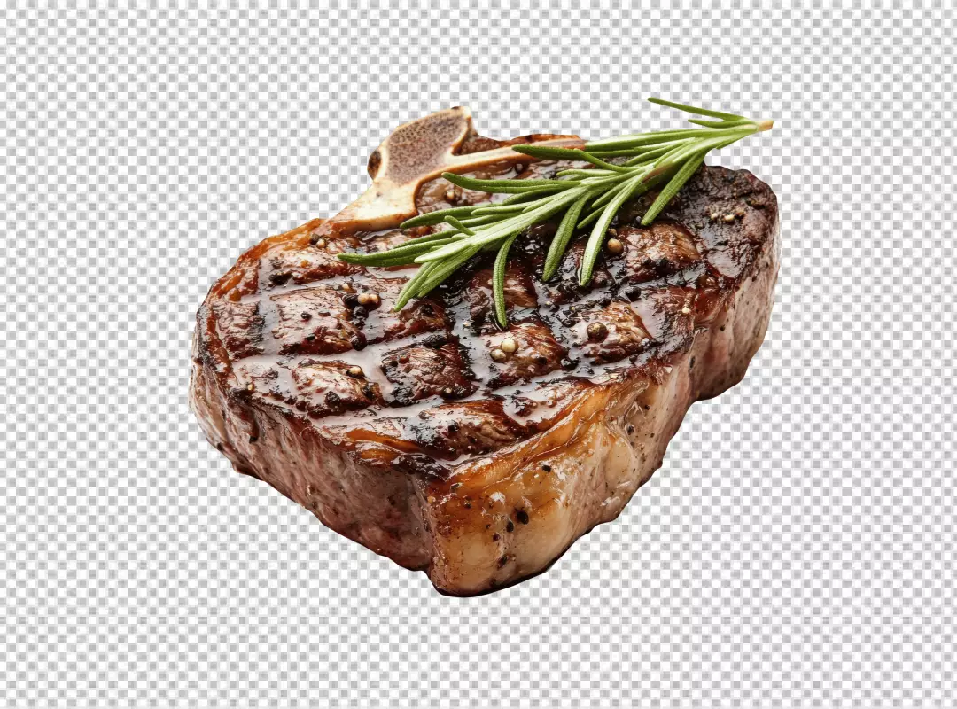 Perfectly Grilled Beef Steak with Fresh Rosemary and Peppercorns PNG
