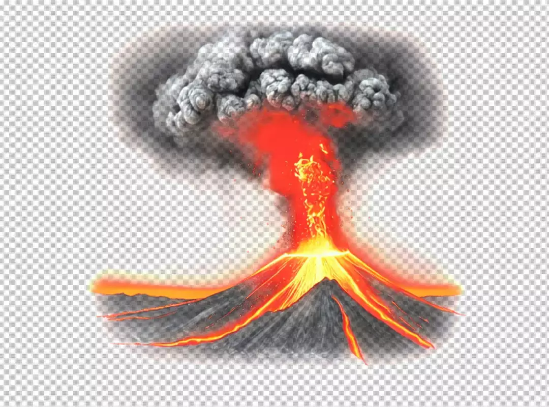 Dramatic volcanic eruption with flowing lava and massive ash cloud