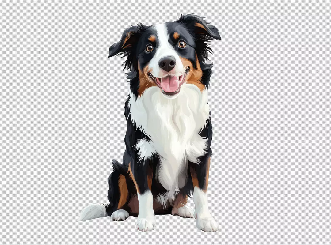Happy Australian Shepherd Dog Smiling Digital Art Transparent PNG