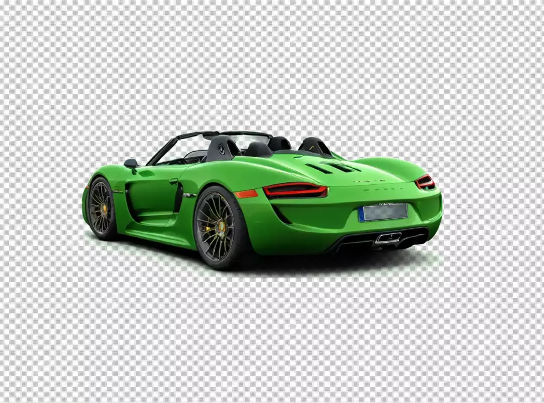 Vibrant Green Porsche 918 Spyder Convertible Sports Car Rear-Side View on White