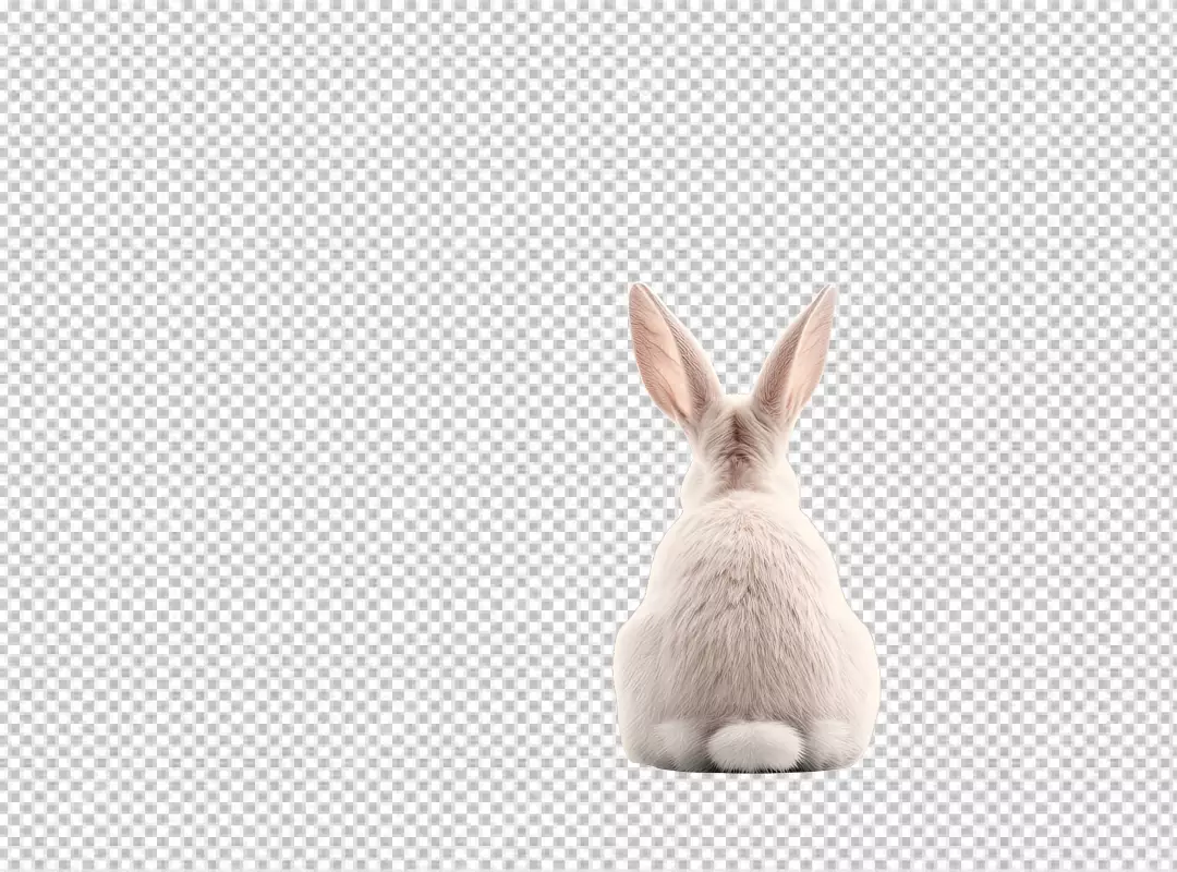 Cute White Rabbit Sitting Back View PNG Cutout for Digital Design Projects