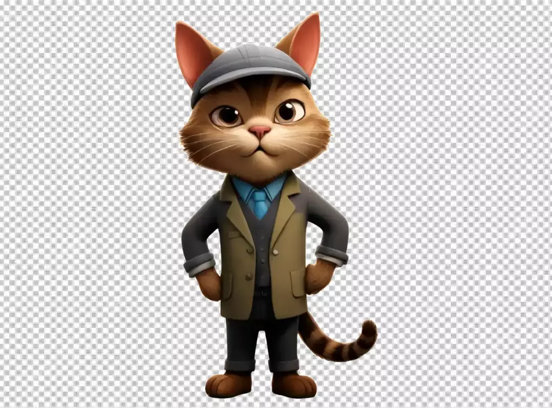 Charming Animated Cat Character in Business Attire with Flat Cap and Tie