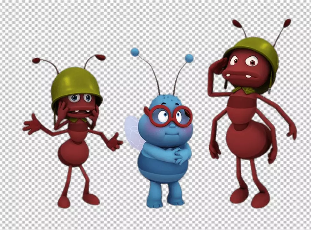 Cute 3D Animated Ants in Army Helmets and a Clever Blue Bug Character
