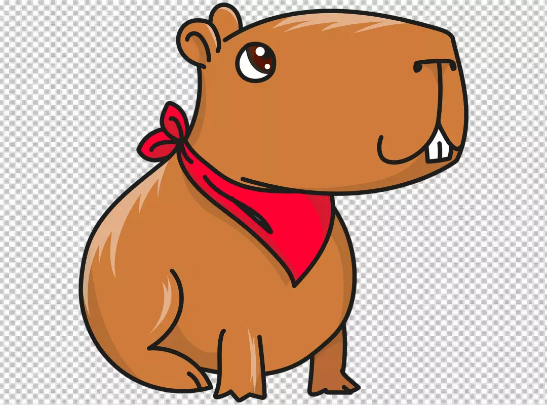 Cute Cartoon Capybara with Red Bandana Sitting and Looking Up