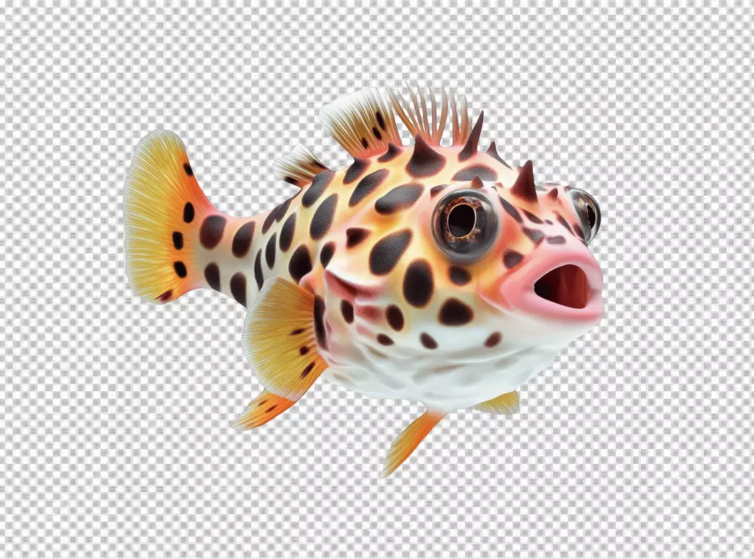 Vibrant Spotted Cartoon Fish with Big Eyes and Open Mouth