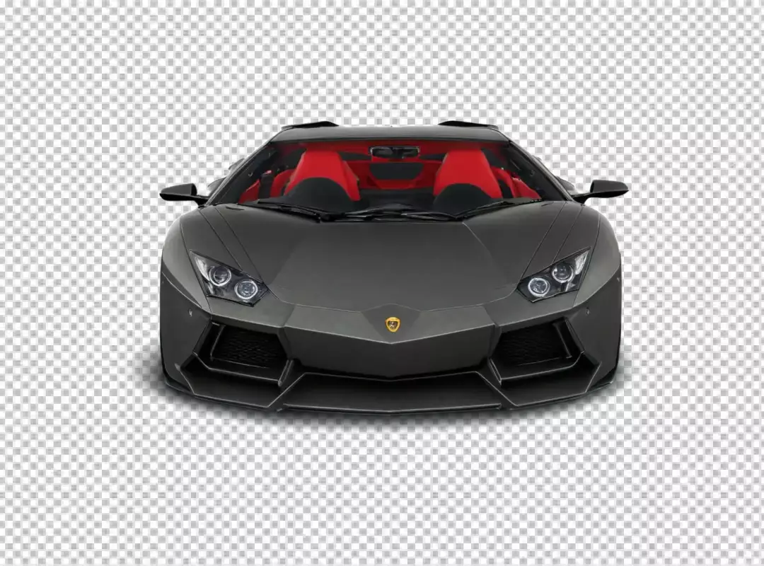 Front View of a Sleek Dark Gray Lamborghini Aventador Roadster with Luxurious Red Interior