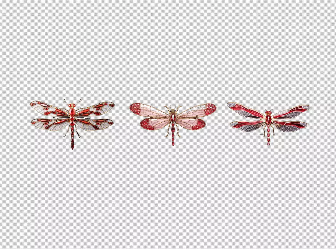 Exquisite Red and Gold Jewel Dragonflies PNG Cutout for Elegant Creative Designs