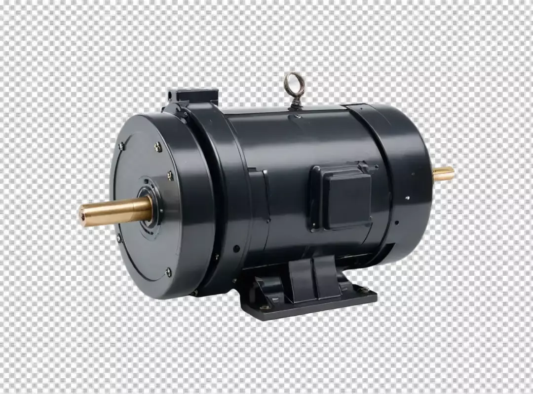 Industrial Electric Motor with Brass Shafts Isolated on White Background