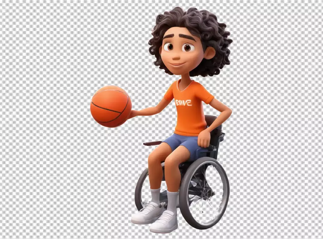 Joyful 3D Animated Boy Playing Wheelchair Basketball Disability Inclusion