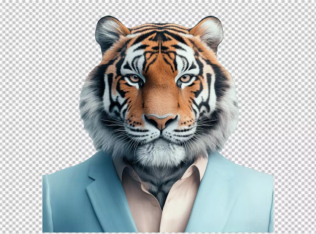 Professional Tiger in Blue Suit PNG for Business Concepts
