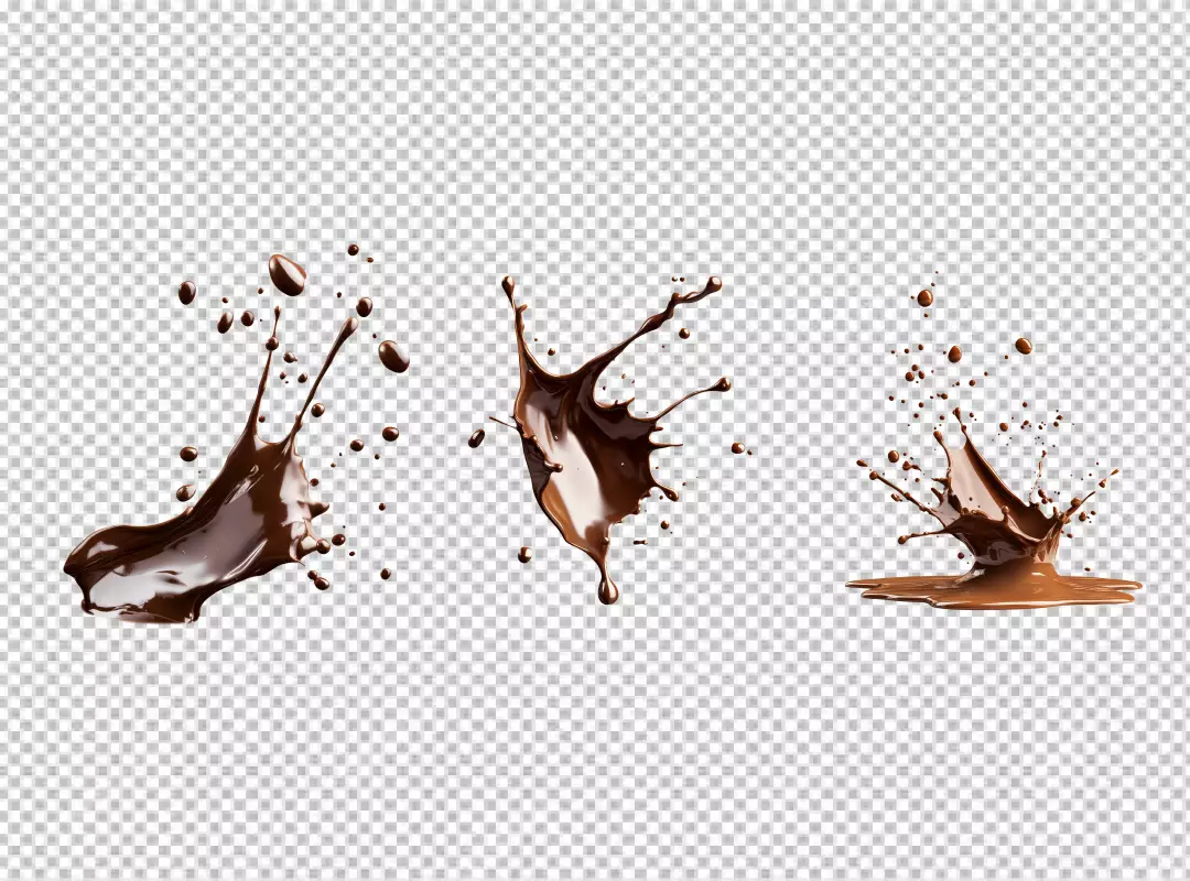 Dynamic Chocolate Splash Collection with Droplets Delicious Sweet Dessert Element PNG
