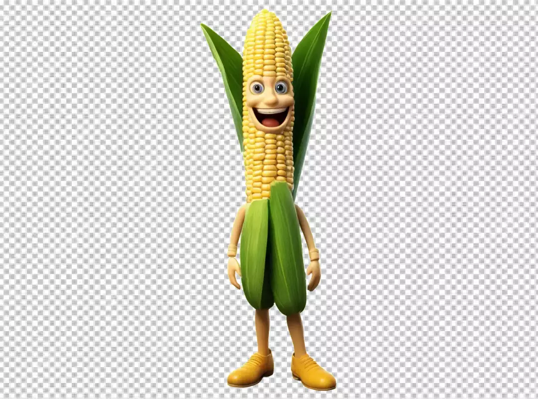 Happy 3D Animated Corn Cob Character with a Big Smile and Green Husks
