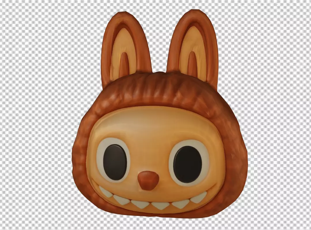Cute Fluffy Brown Monster Character with Bunny Ears and Playful Grin