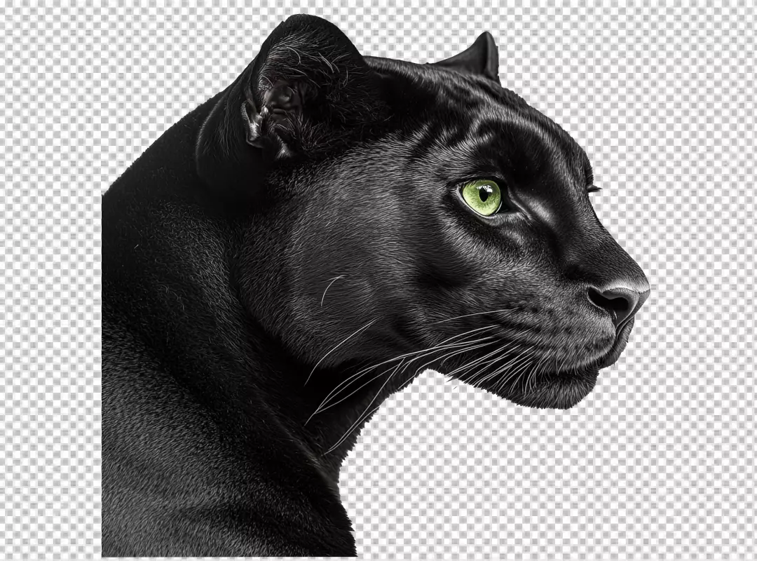 Regal Black Panther Head Profile with Piercing Emerald Eyes