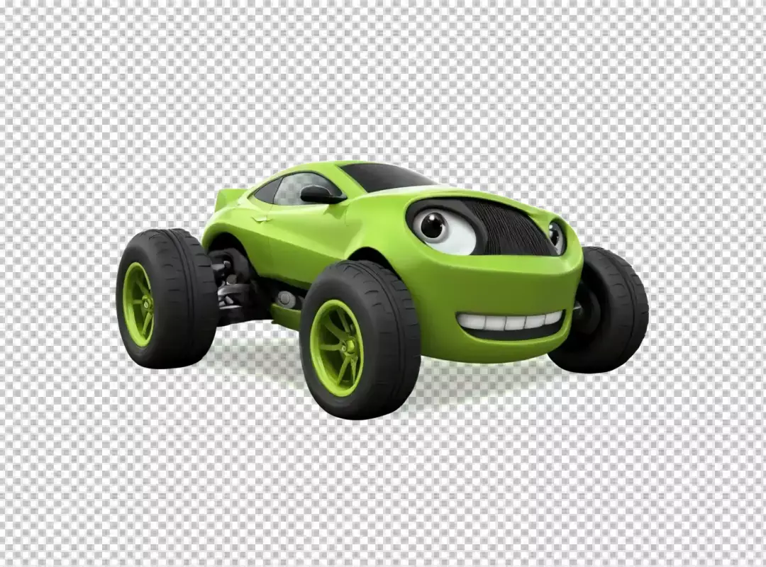 Cute Green Cartoon Monster Truck with a Big Friendly Smile on White Background