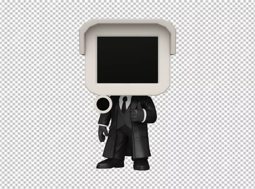 Elegant Monitor Head Character in Formal Black Suit Giving Thumbs Up