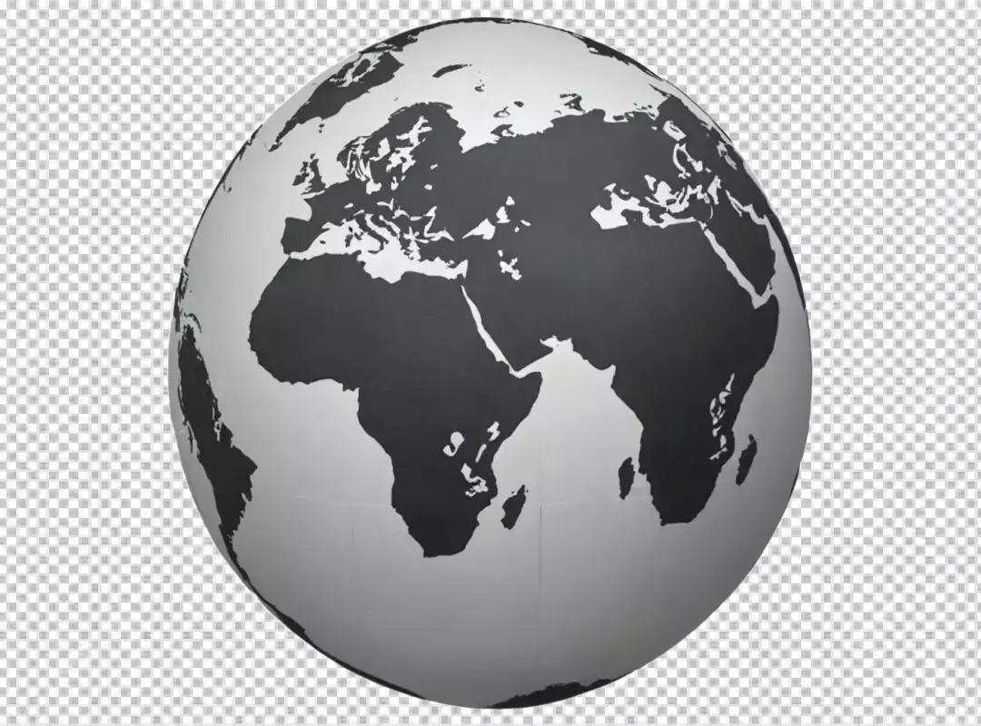 Monochrome Earth Globe Model with Dark Continents on Clean White Background