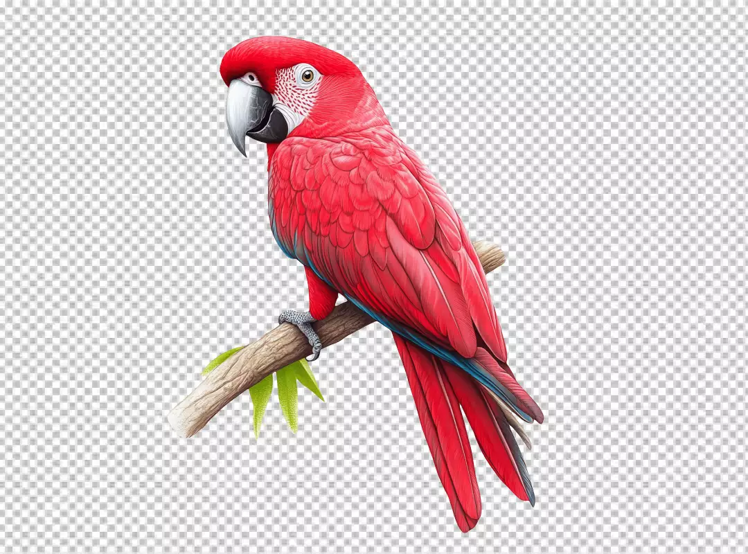 Vibrant Red Parrot Perched Gracefully on a Branch High Quality PNG Cutout Image