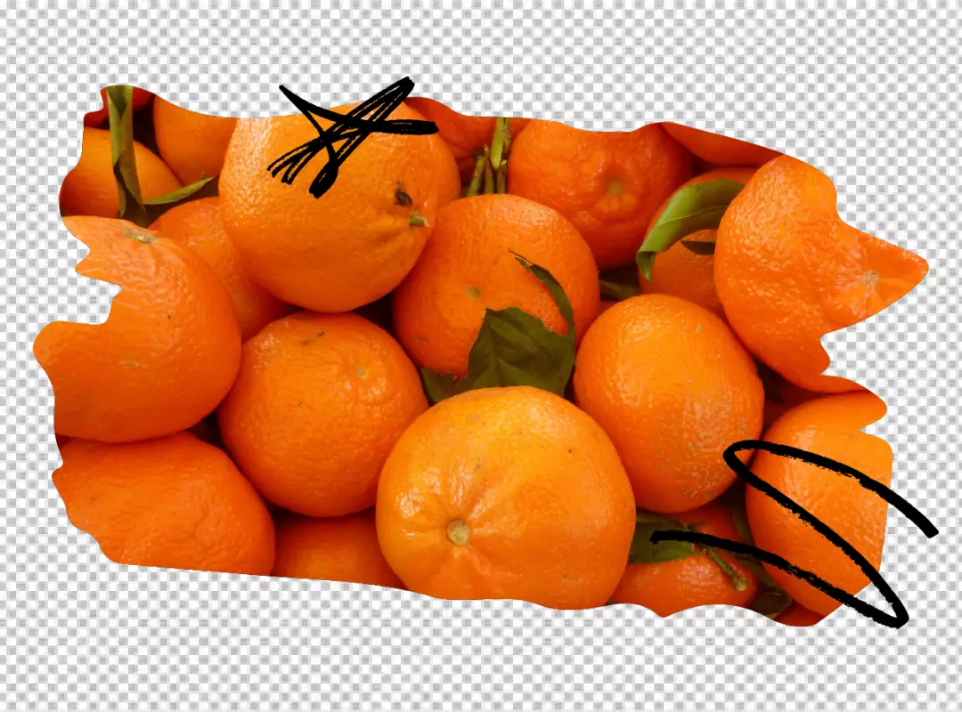 Vibrant Fresh Oranges with Green Leaves and Unique Hand-Drawn Marks