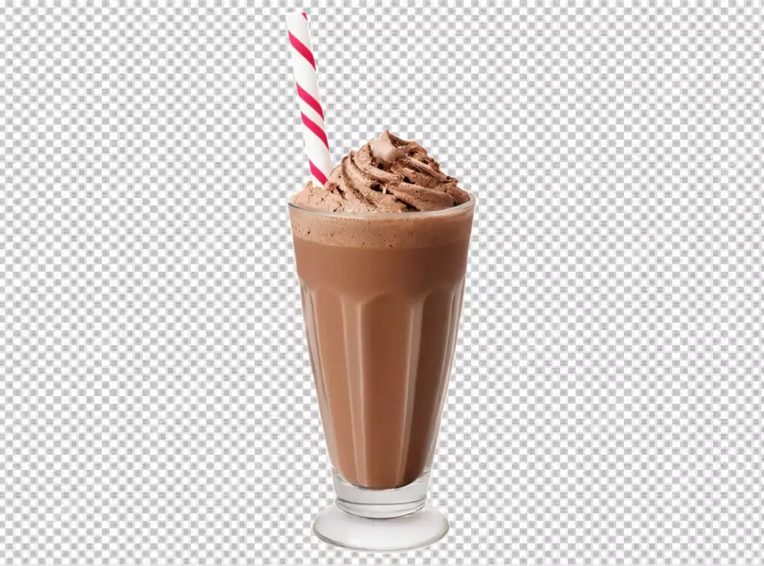 Refreshing Chocolate Milkshake with Whipped Cream and Striped Straw for Summer Dessert