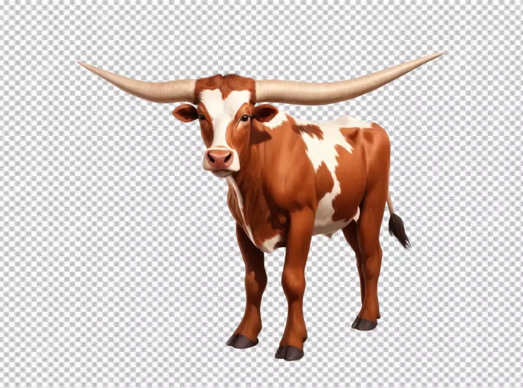 Majestic Texas Longhorn Cow with Impressive Horns, Isolated on White Background for Ranching