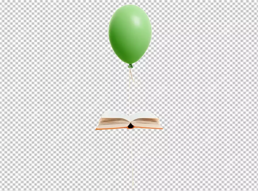Vibrant Green Balloon Lifting an Open Book: Education and Imagination Concept