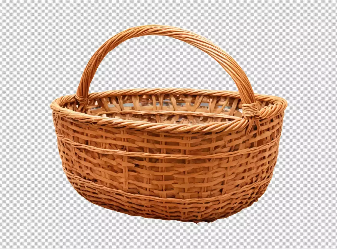 Traditional Hand-Woven Empty Wicker Basket with Handle on White Background for Various Uses