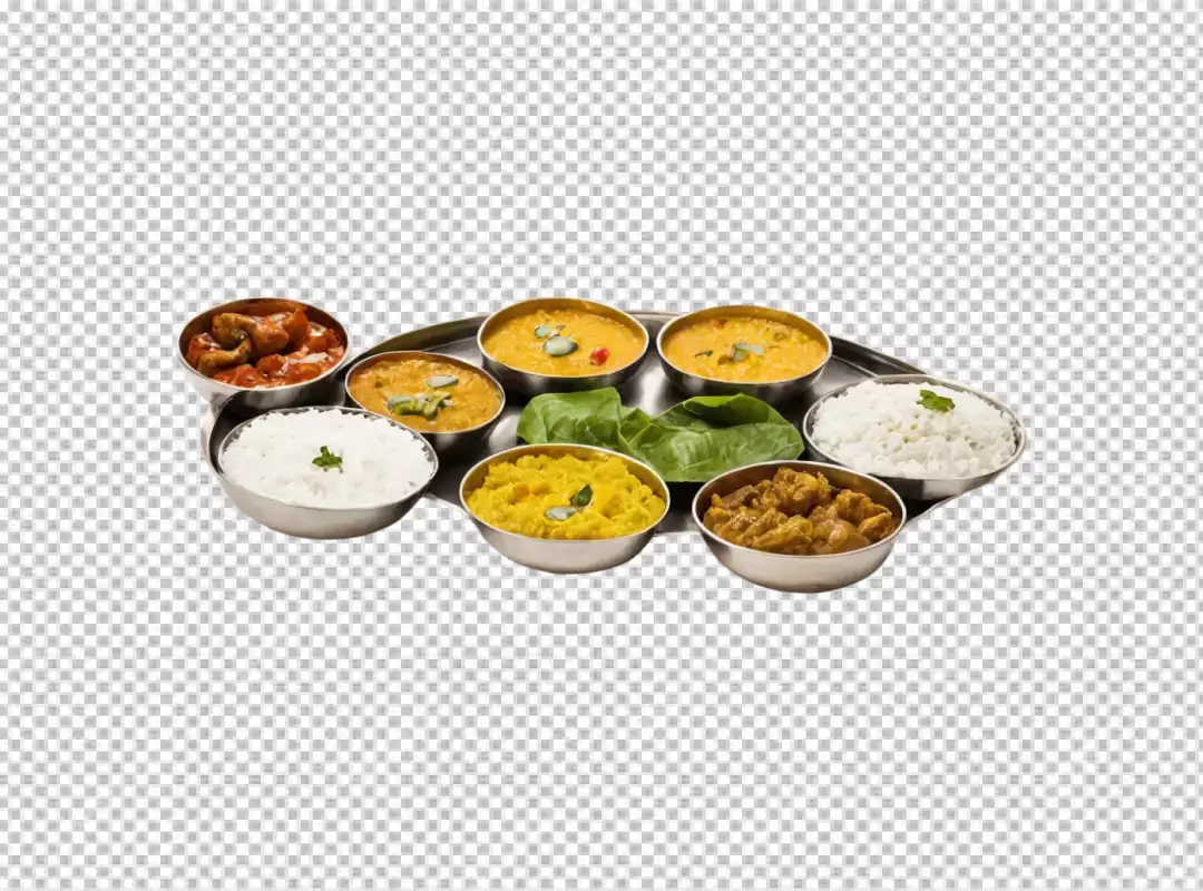 Authentic Indian Thali Platter with Traditional Dishes Rice Dal Curries and Vegetables