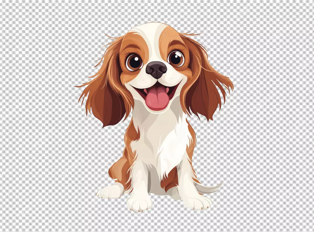 Happy Cavalier Puppy Smiling Cute Cartoon Dog PNG Cutout