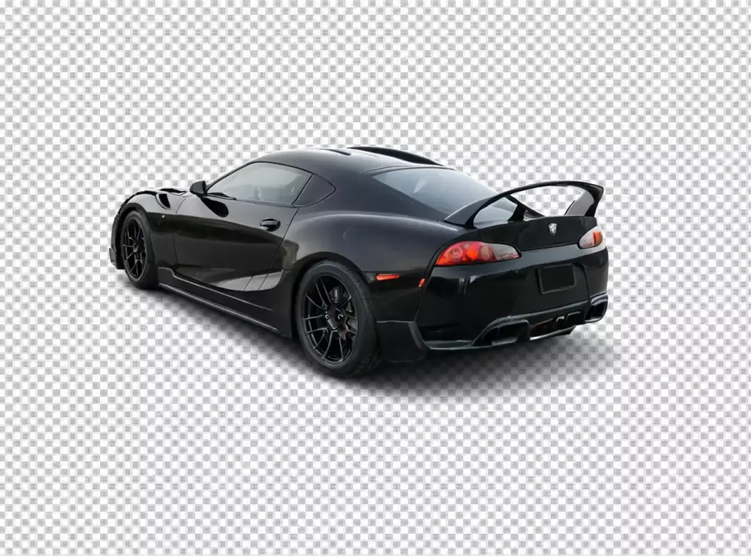 High-Performance Black Sports Car Coupe with Dynamic Spoiler and Custom Wheels