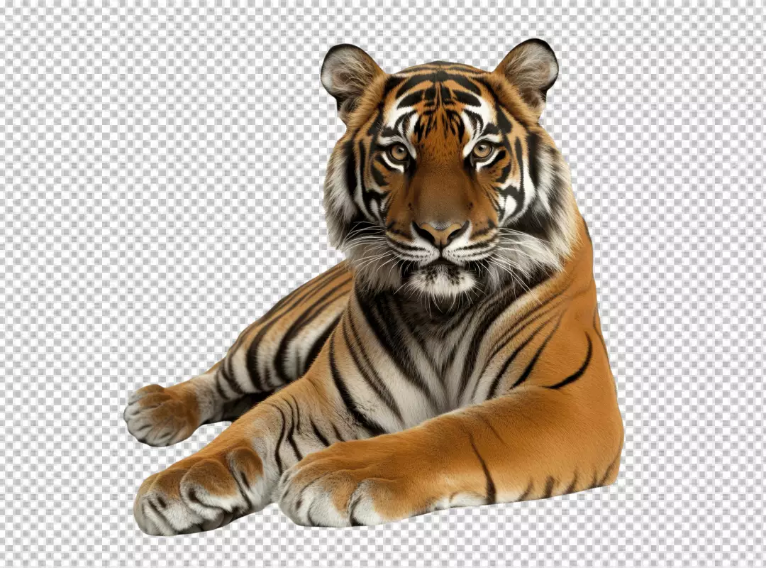Majestic Bengal Tiger Lying Down Looking Forward Cutout Image for Design