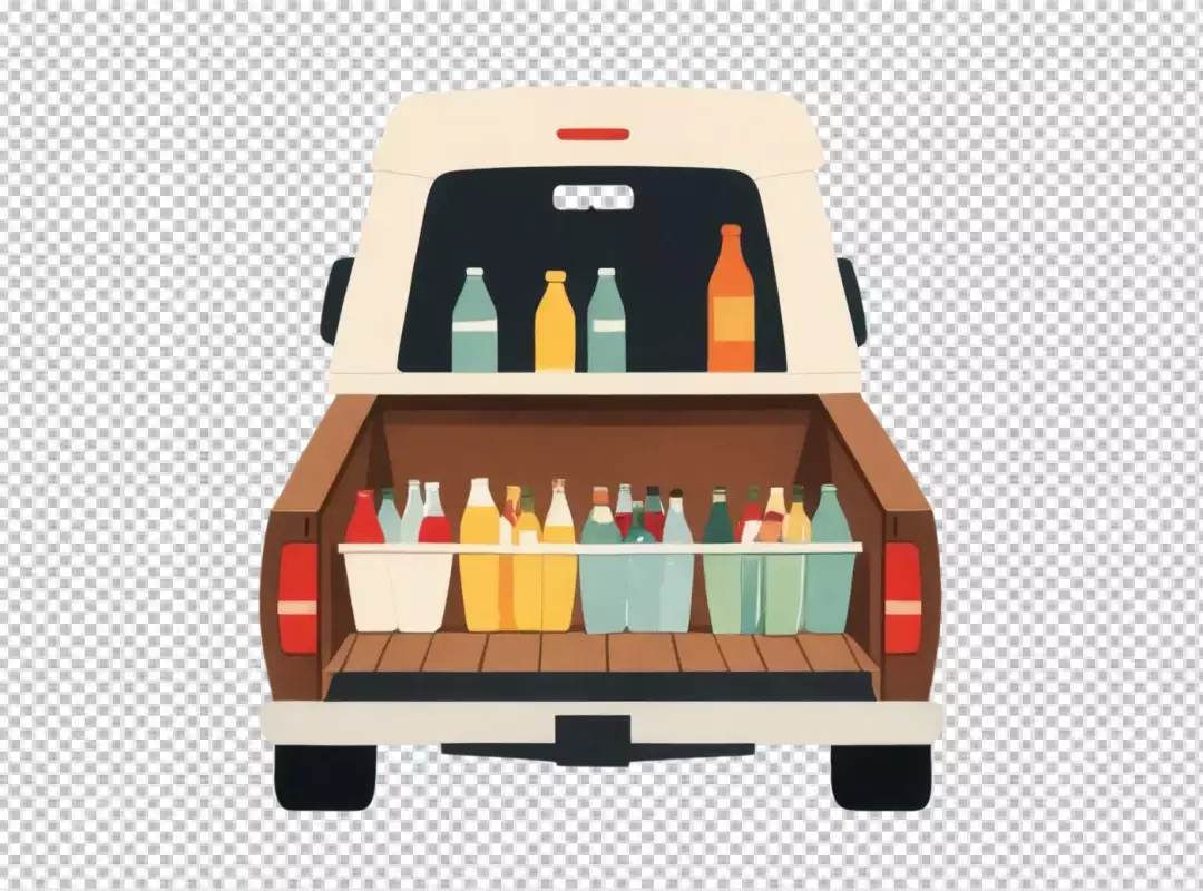 Colorful Assortment of Beverage Bottles in a Classic Pickup Truck Bed Illustration