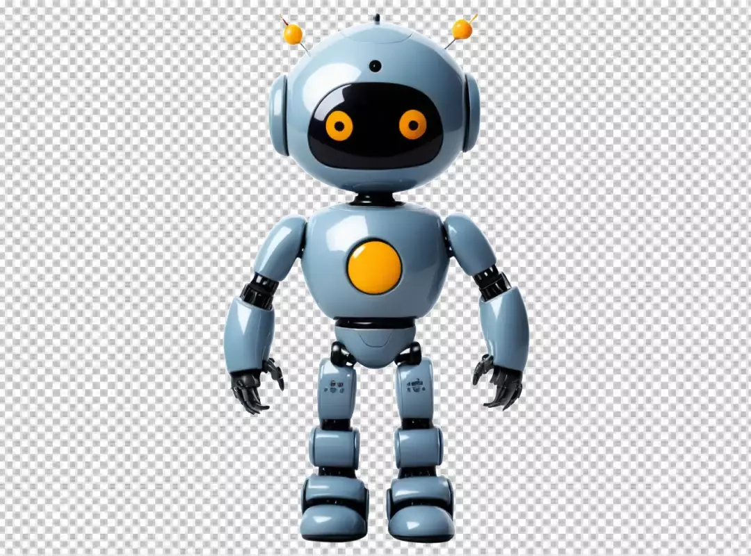Cute Friendly Gray Robot Character with Orange Accents on Clean White Background