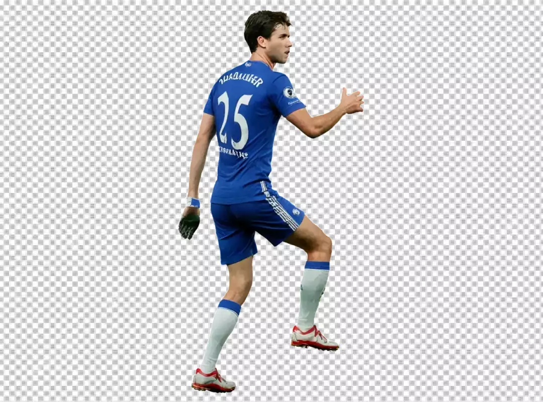 Professional Male Soccer Player in Blue Jersey Number 25 on Field