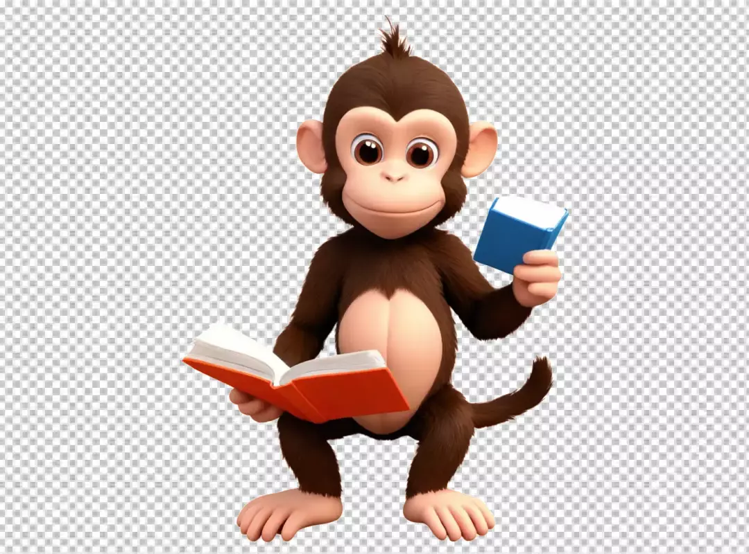 Cute 3D Monkey Character Studying Books, Education and Learning Concept