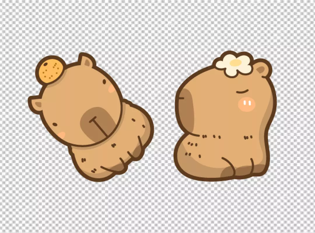 Adorable Cartoon Capybaras with Cookie and Flower Decorations