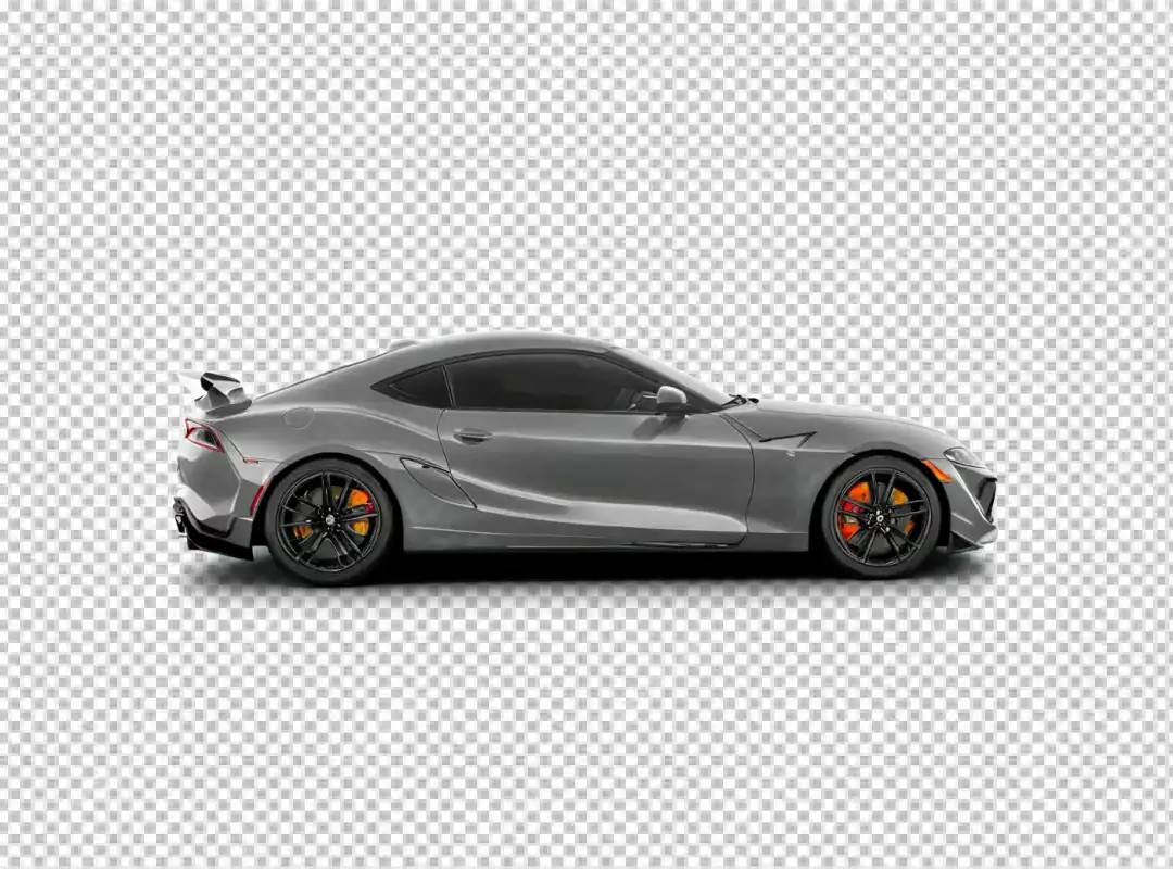 Customized Dark Grey Sports Coupe with Bold Orange Brake Calipers Isolated