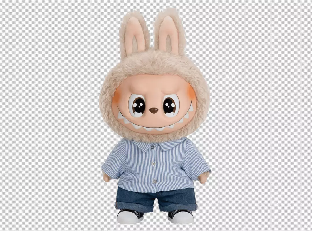 Cute Plush Monster Doll with Bunny Ears, Toothy Grin, and Casual Clothes